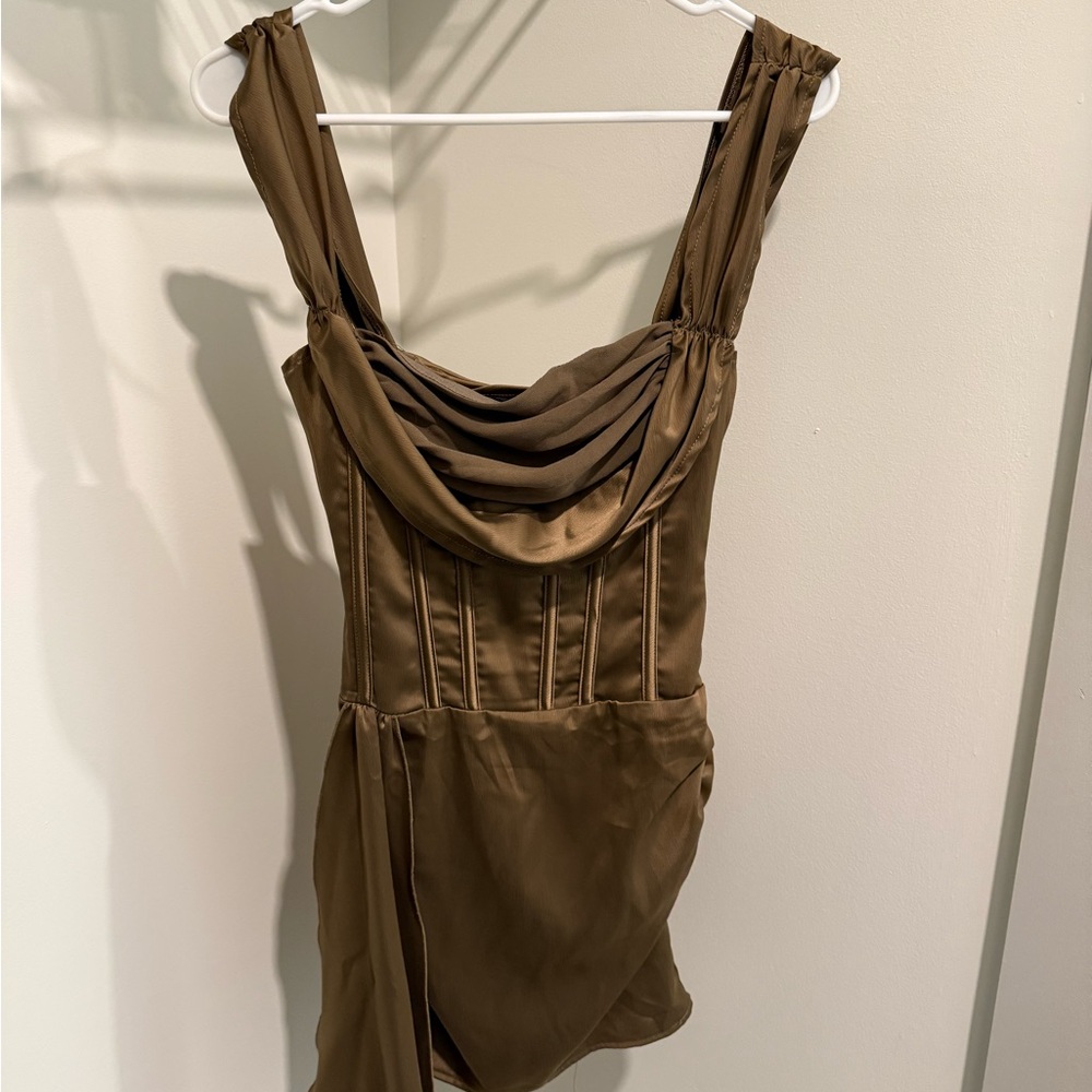 Pretty Little Thing silk bronze dress